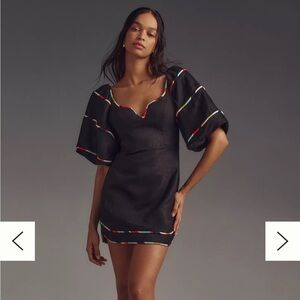 NWT Farm Rio Colored Stripes Short Puffed Sleeve Linen Mini Dress. Size X-Small